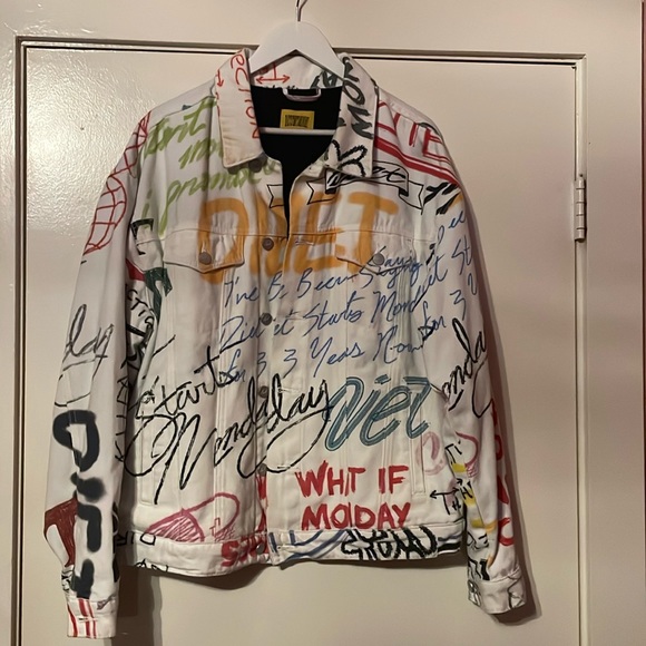 Scribble Denim Trucker Jacket - Picture 1 of 8